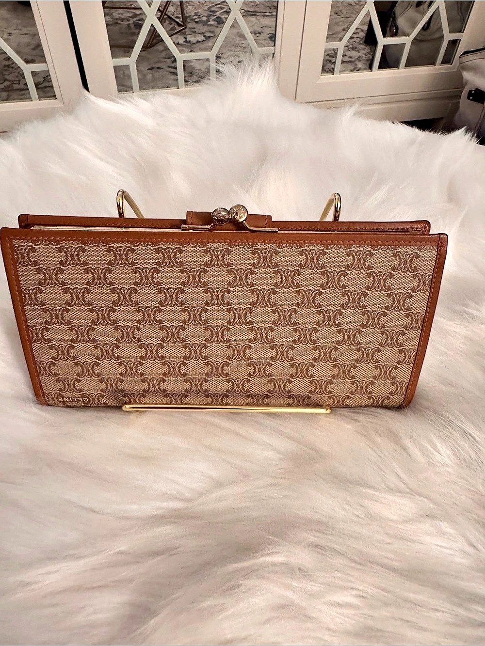 Celine Vintage Macadam Monogram Kisslock Long Wallet Brown - Picture 4 of 15